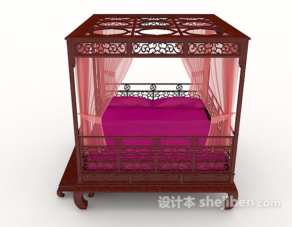 设计本中式红木家居床3d模型下载