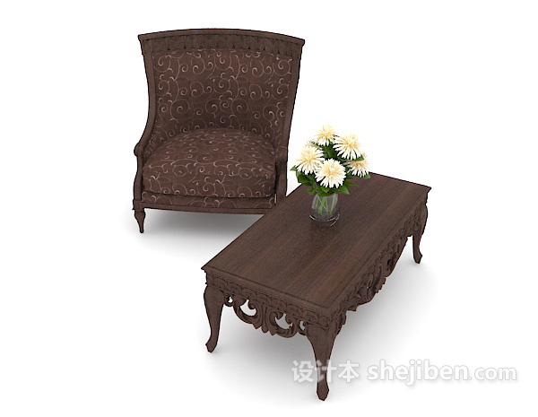 免费中式木质复古桌椅组合3d模型下载
