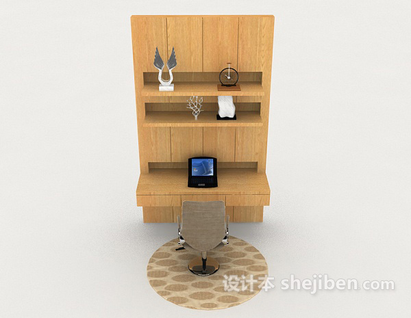 现代风格简约黄色书桌椅3d模型下载