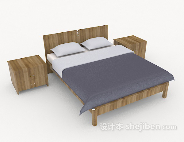 简约木质蓝白双人床3d模型下载