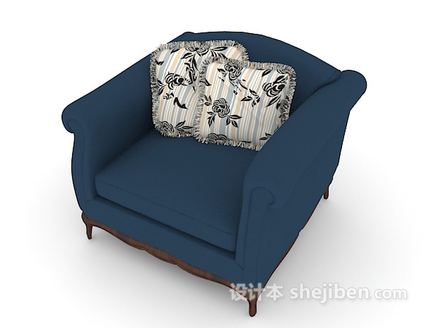 现代风格简约蓝色单人沙发3d模型下载