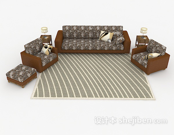 东南亚风格东南亚花纹组合沙发3d模型下载