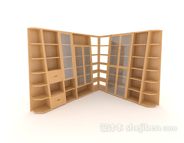 现代木质大书柜3d模型下载