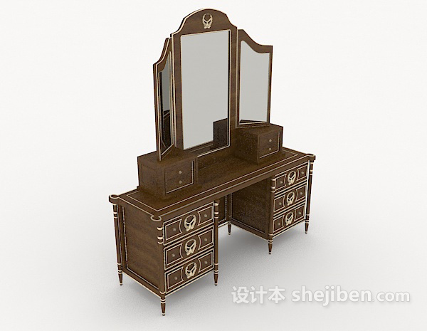 欧式木质梳妆桌3d模型下载