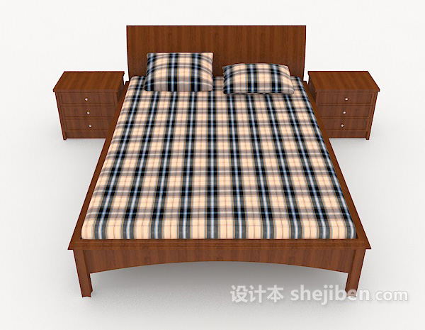 现代风格简约木质格子双人床3d模型下载