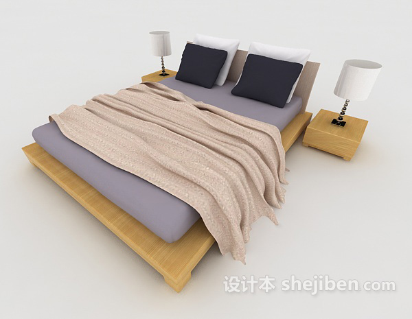 现代灰色简约家居双人床3d模型下载