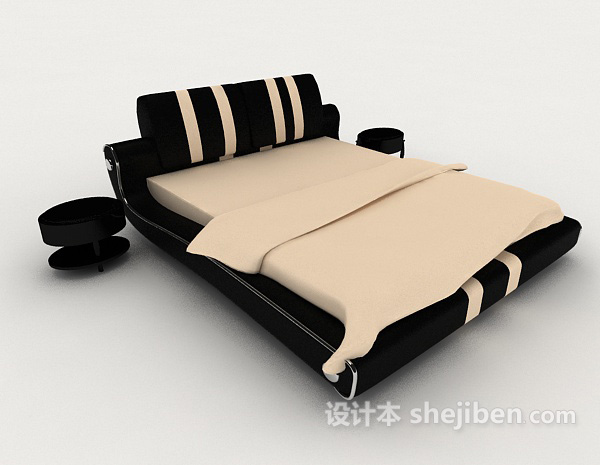 免费黑棕色双人床3d模型下载