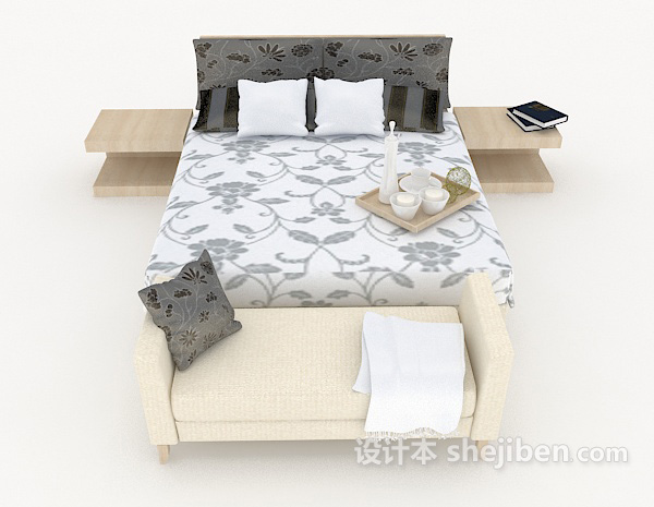 现代风格家居花纹双人床3d模型下载