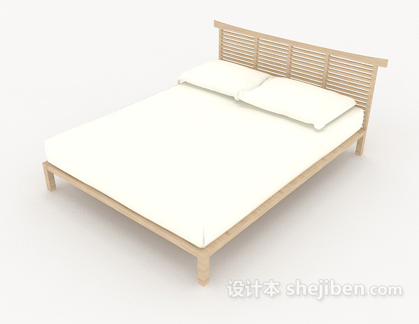 免费简单家居木质白色双人床3d模型下载