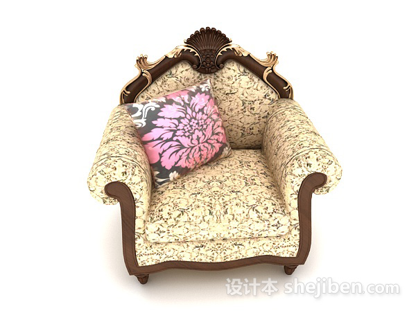 欧式复古花纹单人沙发3d模型下载
