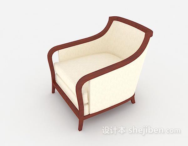 免费简约木质米黄色单人沙发3d模型下载