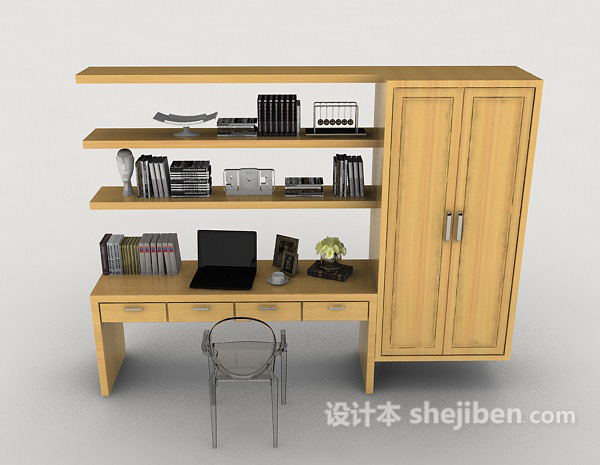 现代风格现代书桌椅组合3d模型下载