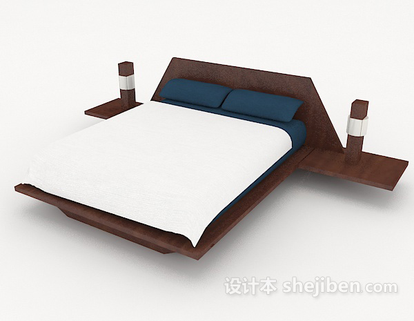 免费个性木质白色双人床3d模型下载