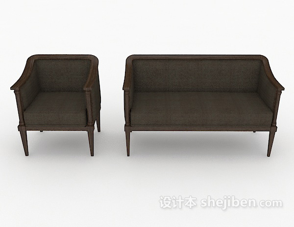 中式风格新中式简约木质多人沙发3d模型下载