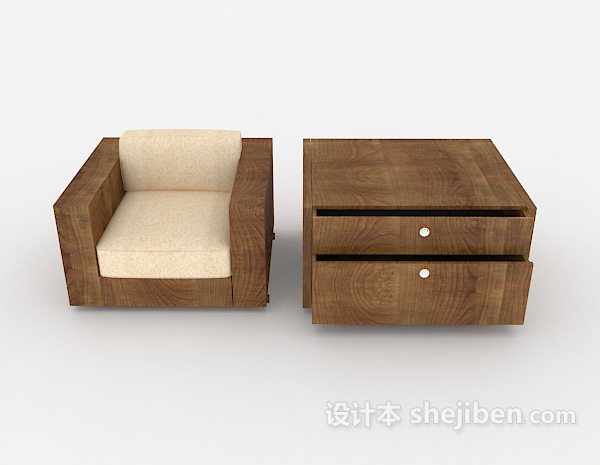 现代风格简约木质休闲单人沙发3d模型下载