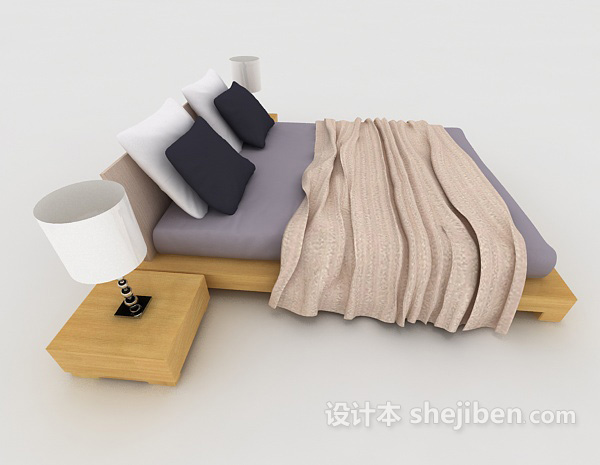 设计本现代灰色简约家居双人床3d模型下载