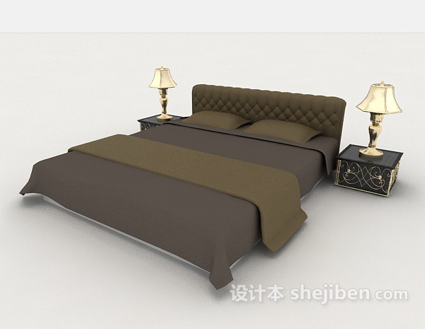 家居深灰色简单双人床3d模型下载