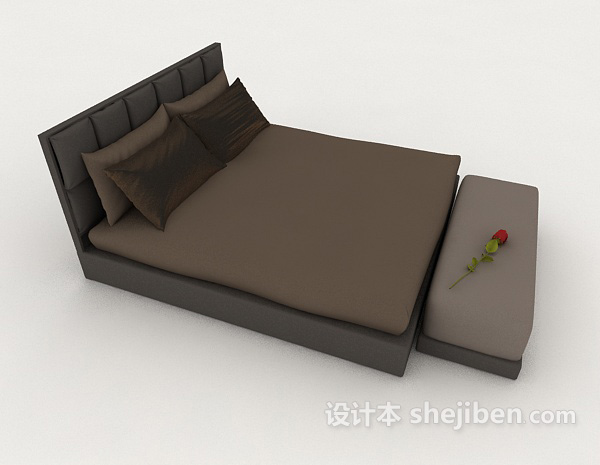 设计本简约深棕色双人床3d模型下载