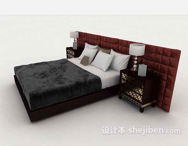 设计本家居简约木质灰色双人床3d模型下载