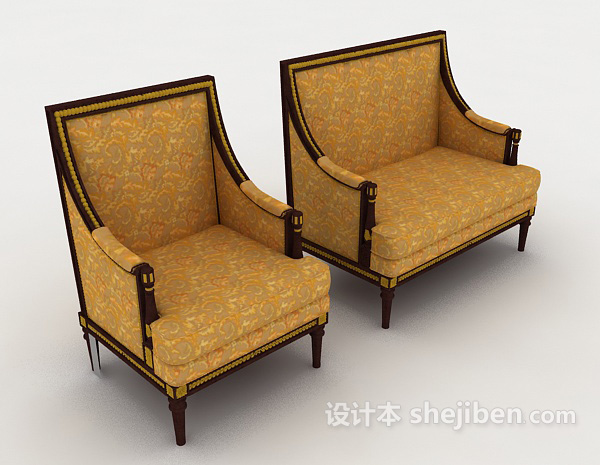 金色欧式沙发凳3d模型下载