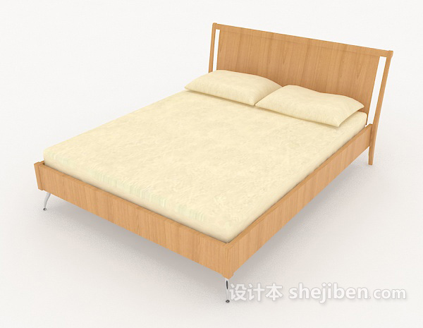 免费暖黄色双人床3d模型下载