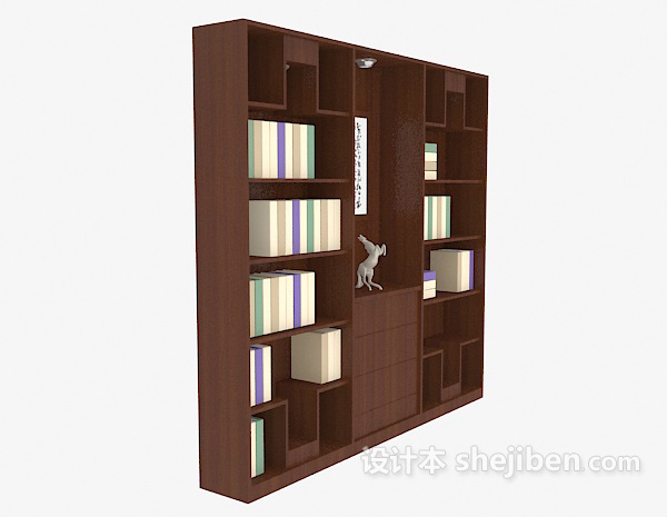 免费木质书柜3d模型下载