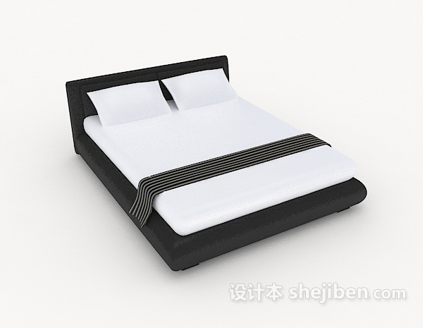 简约黑白双人床3d模型下载