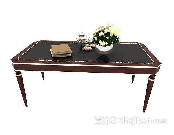 中式风格新中式复古木质书桌3d模型下载