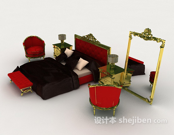 设计本欧式高贵双人床3d模型下载