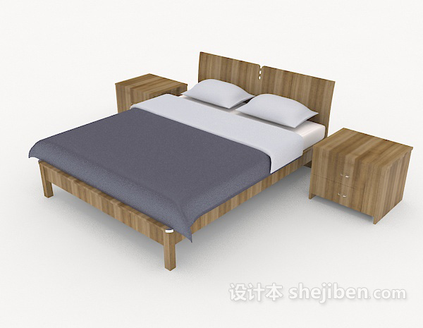 免费简约木质蓝白双人床3d模型下载