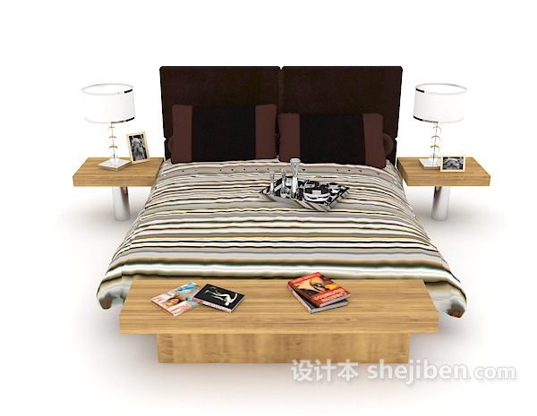免费现代家庭式双人床3d模型下载
