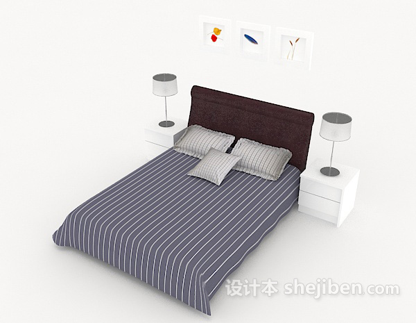 免费现代条纹双人床3d模型下载