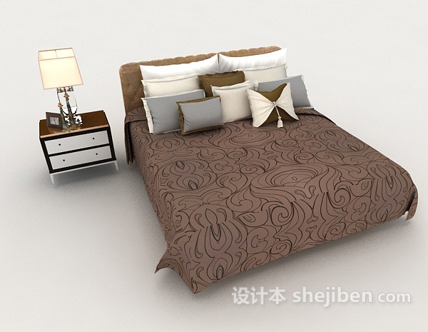 免费现代花纹双人床3d模型下载