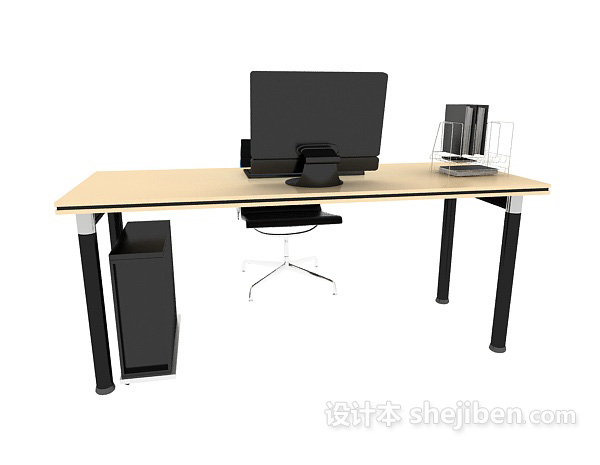 免费黑色办公电脑桌椅3d模型下载