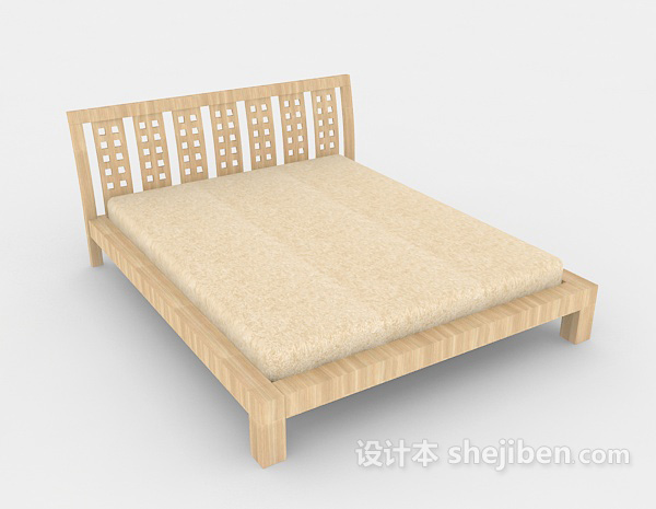 简单黄色木质双人床3d模型下载