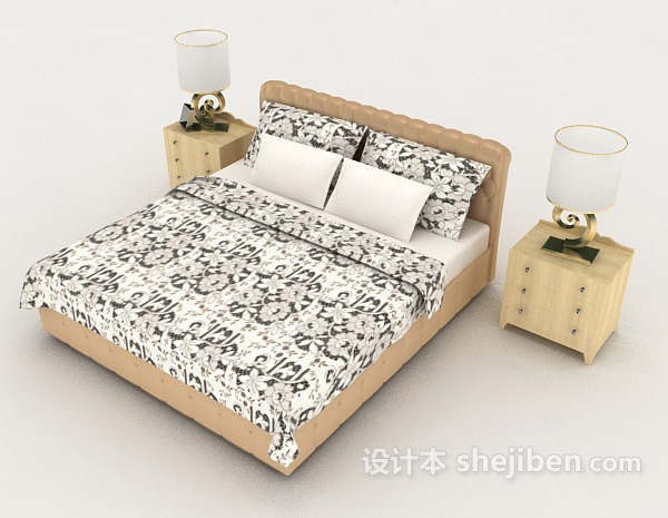 免费家居休闲木质双人床3d模型下载