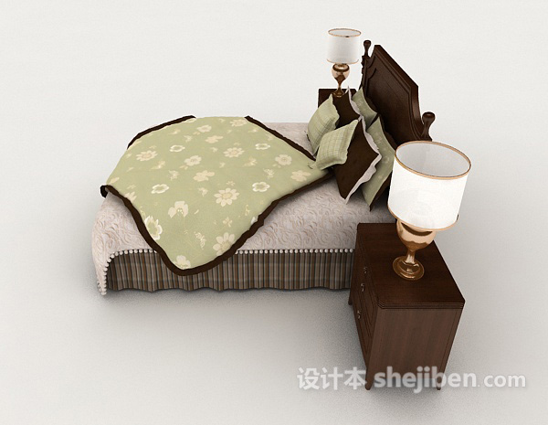 设计本现代风格木质双人床3d模型下载