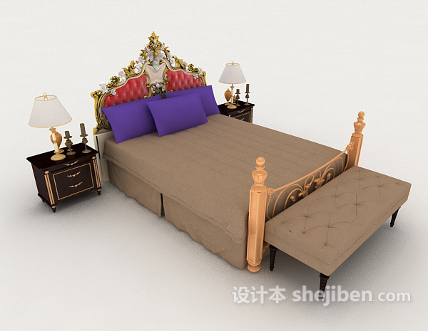 欧式个性棕色双人床3d模型下载