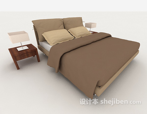 免费现代休闲家居棕色双人床3d模型下载