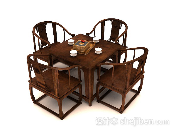 中式风格中式组合桌椅3d模型下载