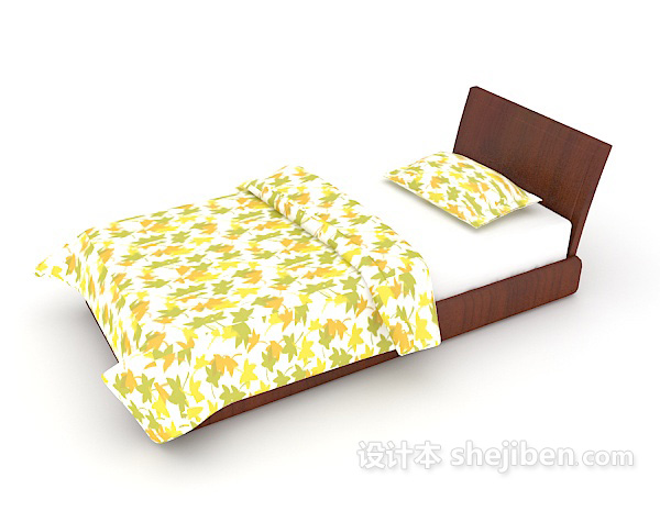 设计本现代黄色枫叶单人床3d模型下载