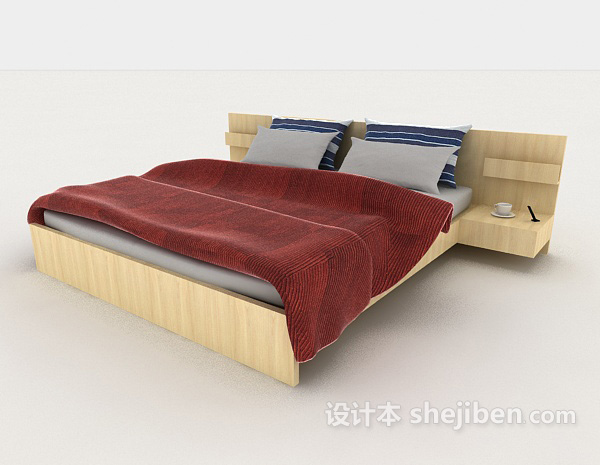 木质家居简单红色双人床3d模型下载