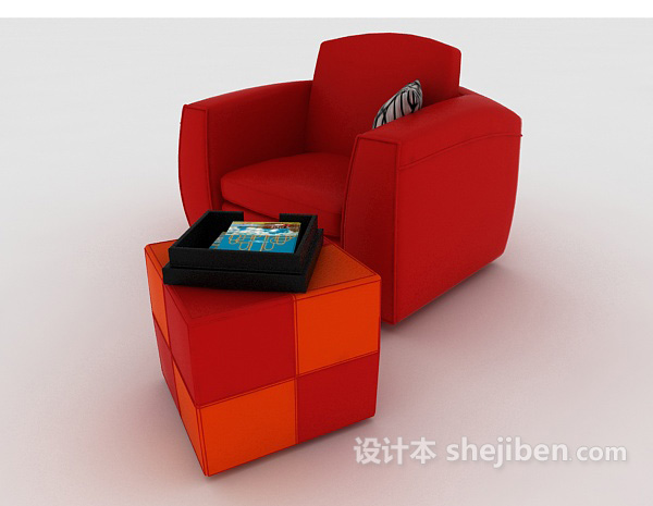 红色家居休闲单人沙发3d模型下载