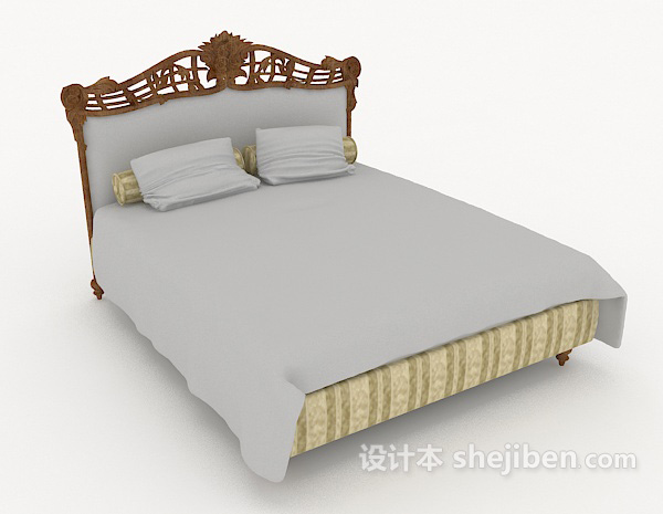 新中式灰色双人床3d模型下载