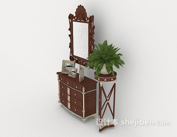 设计本欧式木质玄关厅柜3d模型下载
