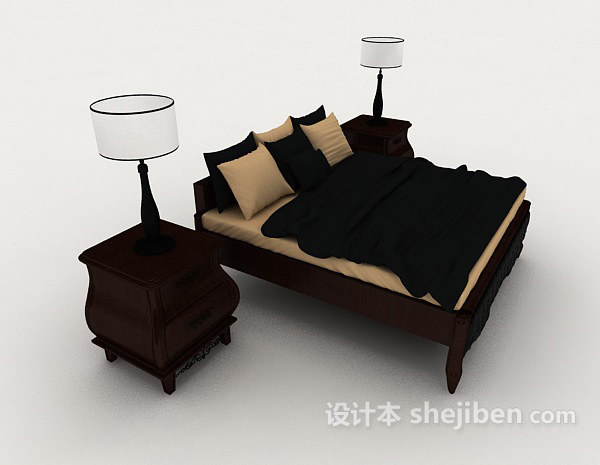 设计本欧式黑色木质床3d模型下载