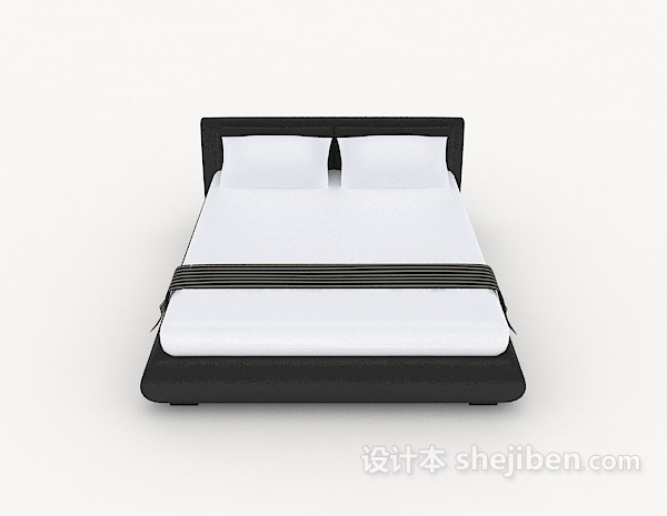 现代风格简约黑白双人床3d模型下载