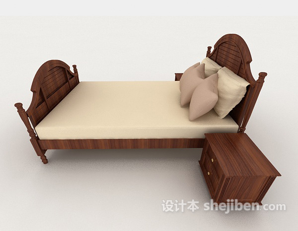 设计本木质棕色家居简约双人床3d模型下载