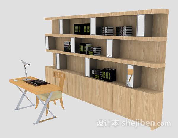 现代风格简约木质书桌椅柜3d模型下载