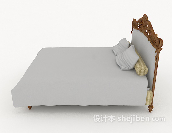 设计本新中式灰色双人床3d模型下载